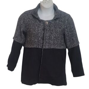 Vintage Helena Quinn black white herringbone colorblock coat small